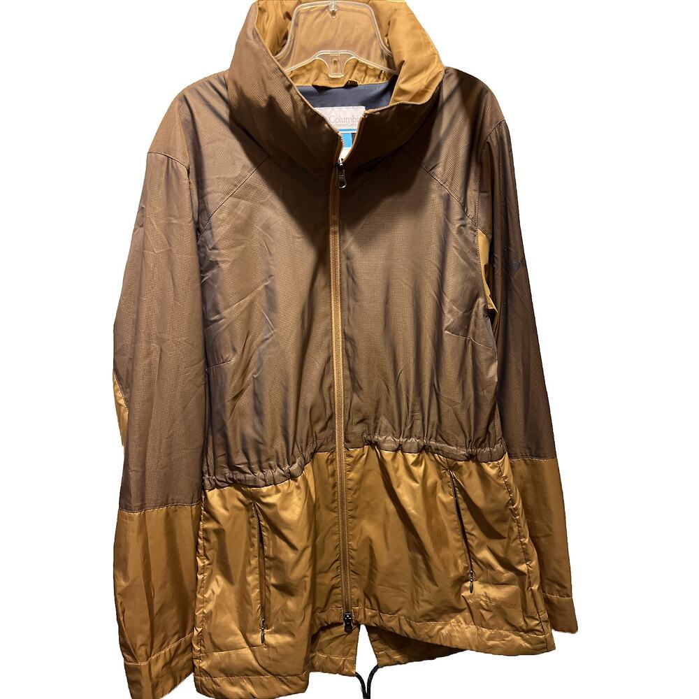 Columbia Women’s M Brown Long Sleeve Full Zip Polyester Nylon Hooded Rain Coat